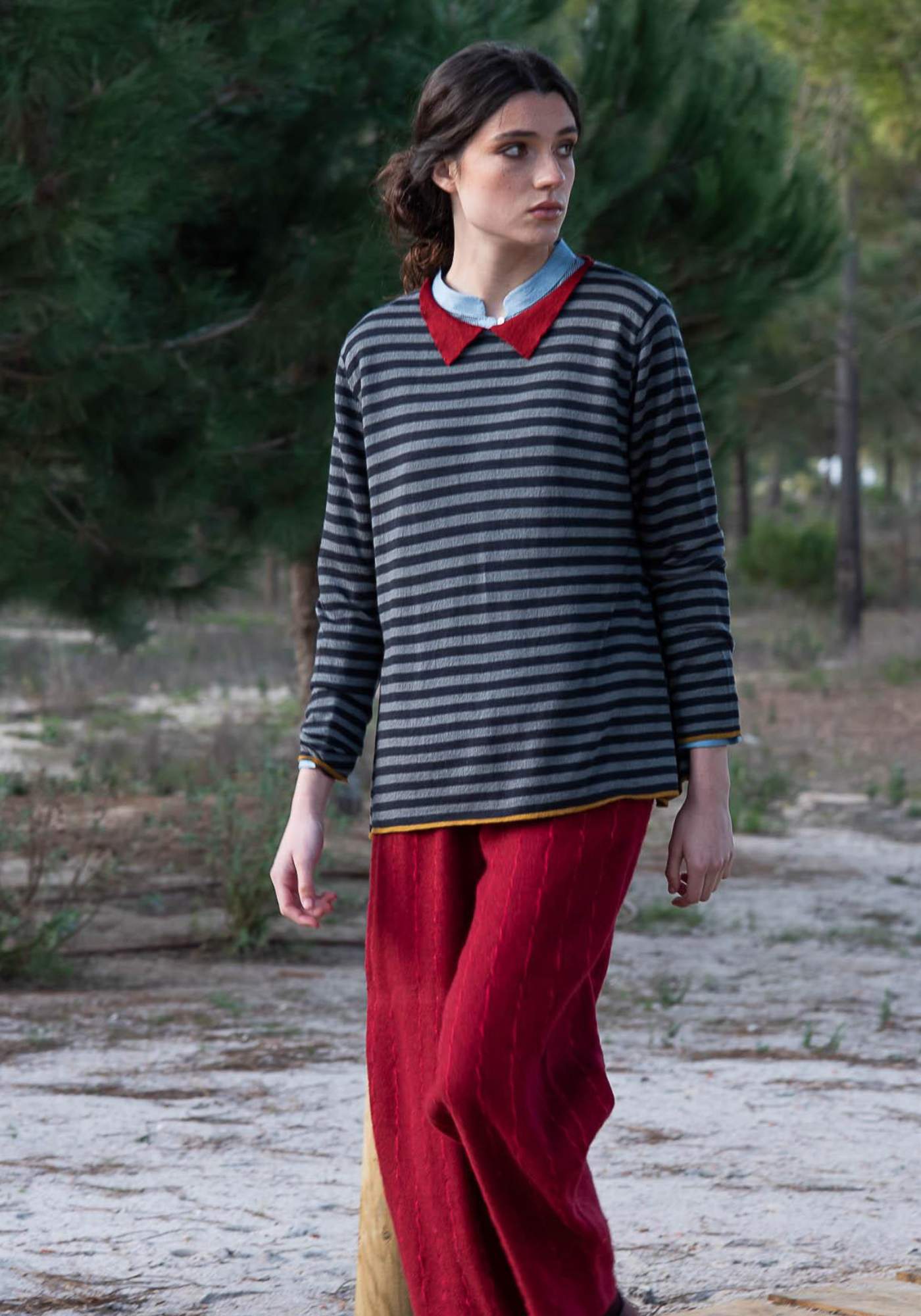 Top Key Round Neck Polo Stripes Dark Night - Traces of Me