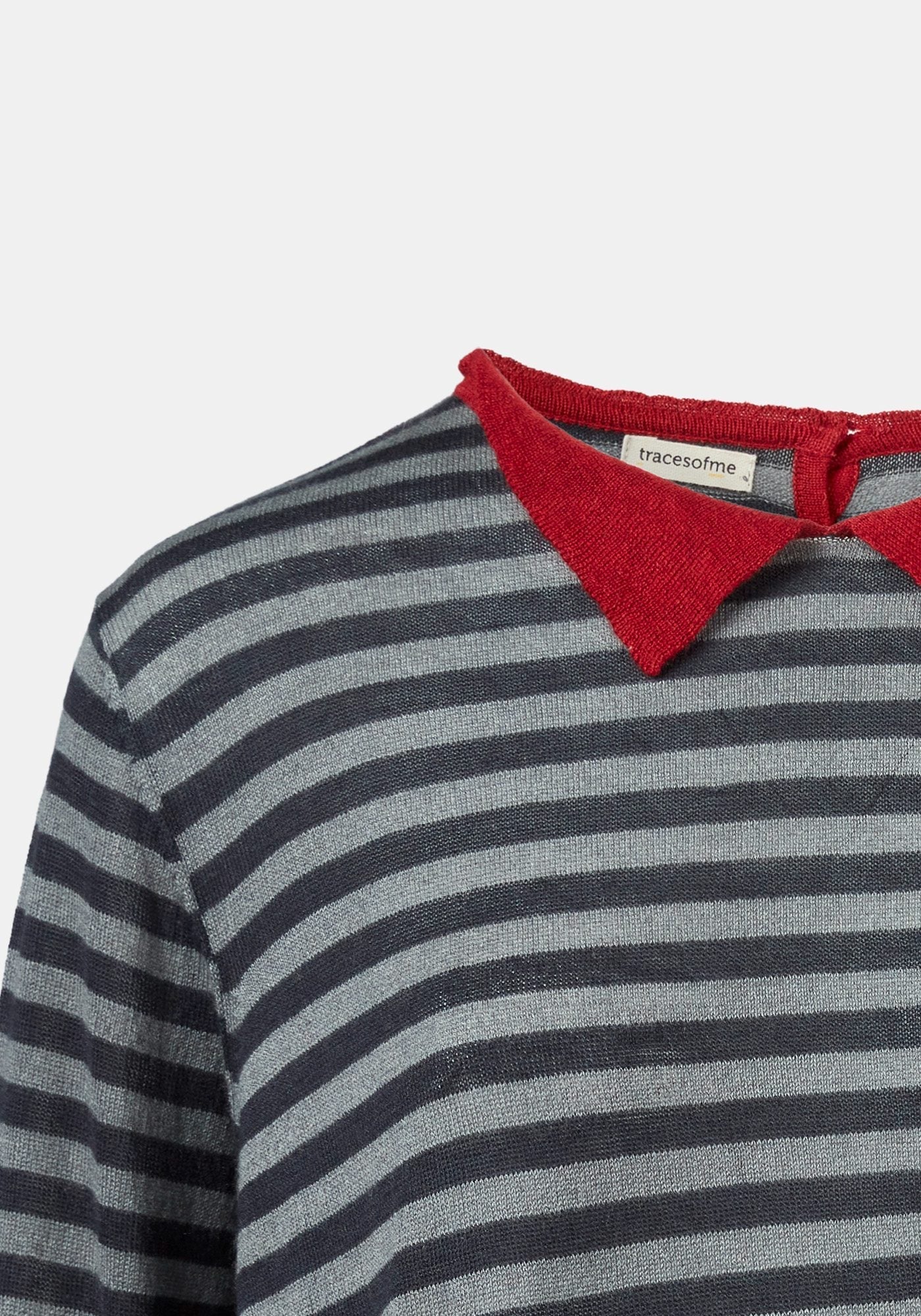 Top Key Round Neck Polo Stripes Dark Night - Traces of Me