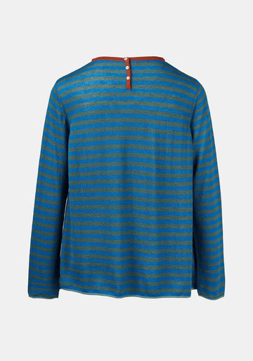 Top Key Round Neck Polo Stripes Duck Green - Traces of Me