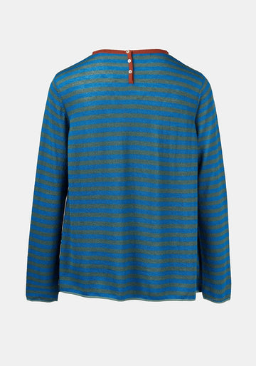 Top Key Round Neck Polo Stripes Duck Green - Traces of Me