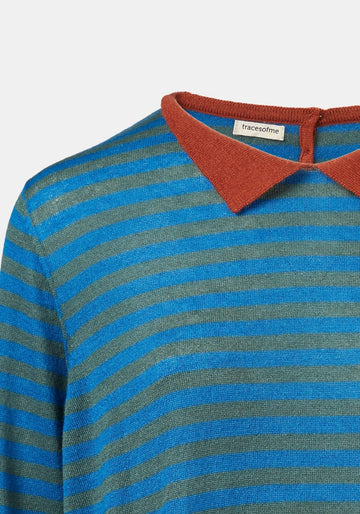 Top Key Round Neck Polo Stripes Duck Green - Traces of Me