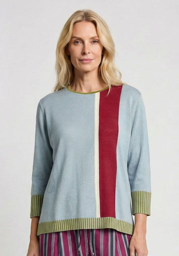 Top Key Round Neck Stripe – Jadeite, seda-mistura de algodão, vista alternativa | Traces of Me