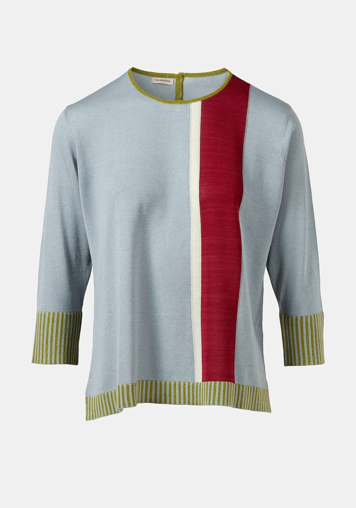 Top Key Round Neck Stripe – Jadeite, seda-mistura de algodão, vista de produto | Traces of Me