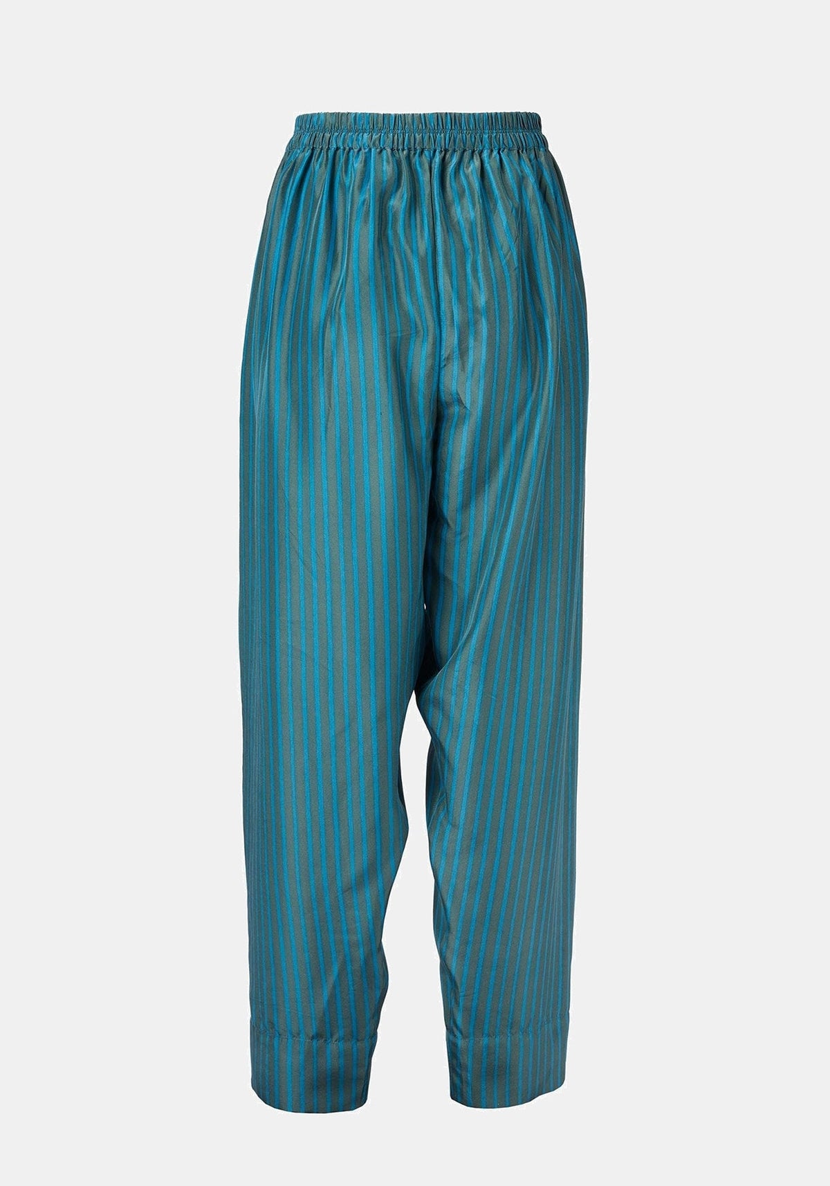 Calças Peter Stripes Duck Green l Snorkel Blue – seda, vista alternativa | Traces of Me