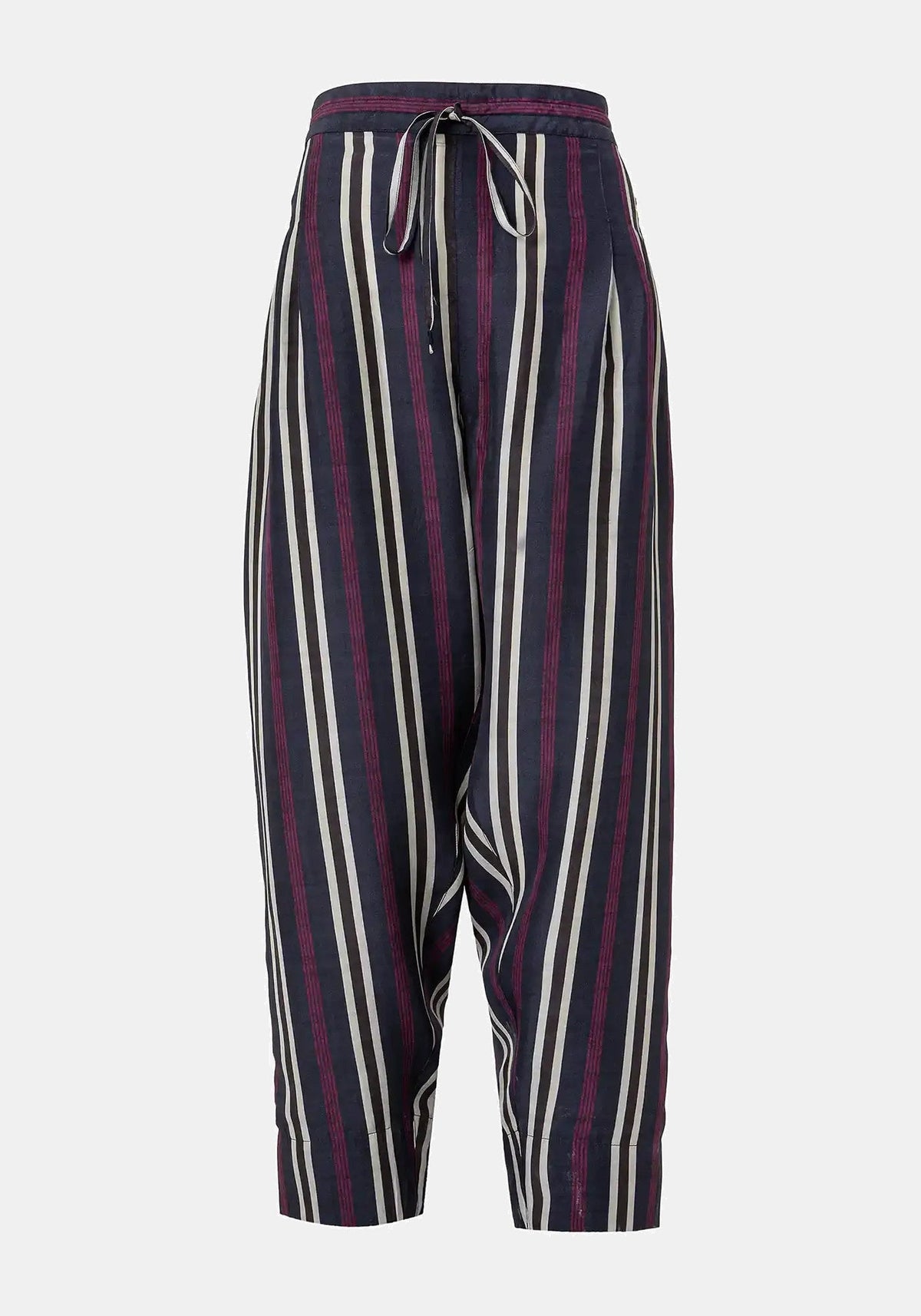Calças Peter Stripes Mood – Indigo, seda, vista de produto | Traces of Me