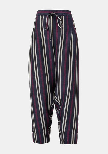Calças Peter Stripes Mood – Indigo, seda, vista de produto | Traces of Me