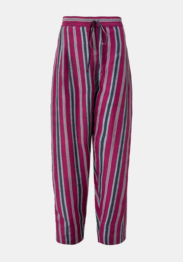 Calças Peter Stripes Mood – Beet Red, seda, vista de produto | Traces of Me