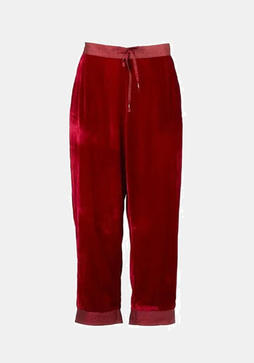 Calças Still Velvet Mood – Framboise, seda-viscose blend, vista de produto | Traces of Me