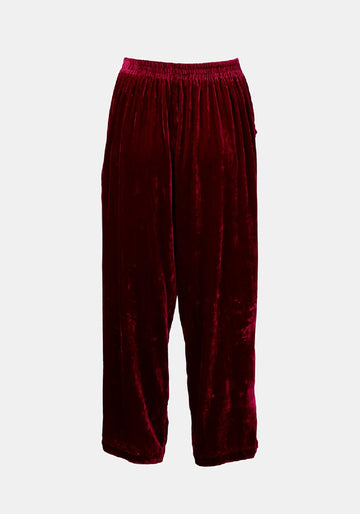 Calças Still Velvet Mood – Cherry, seda-viscose blend, vista alternativa | Traces of Me