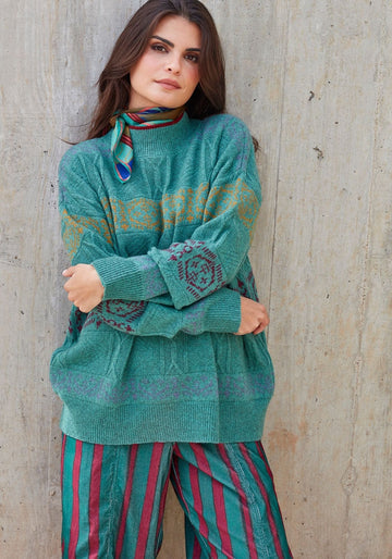 Trousers Zayin Watercolour Stripes Malachite Green - Traces of Me