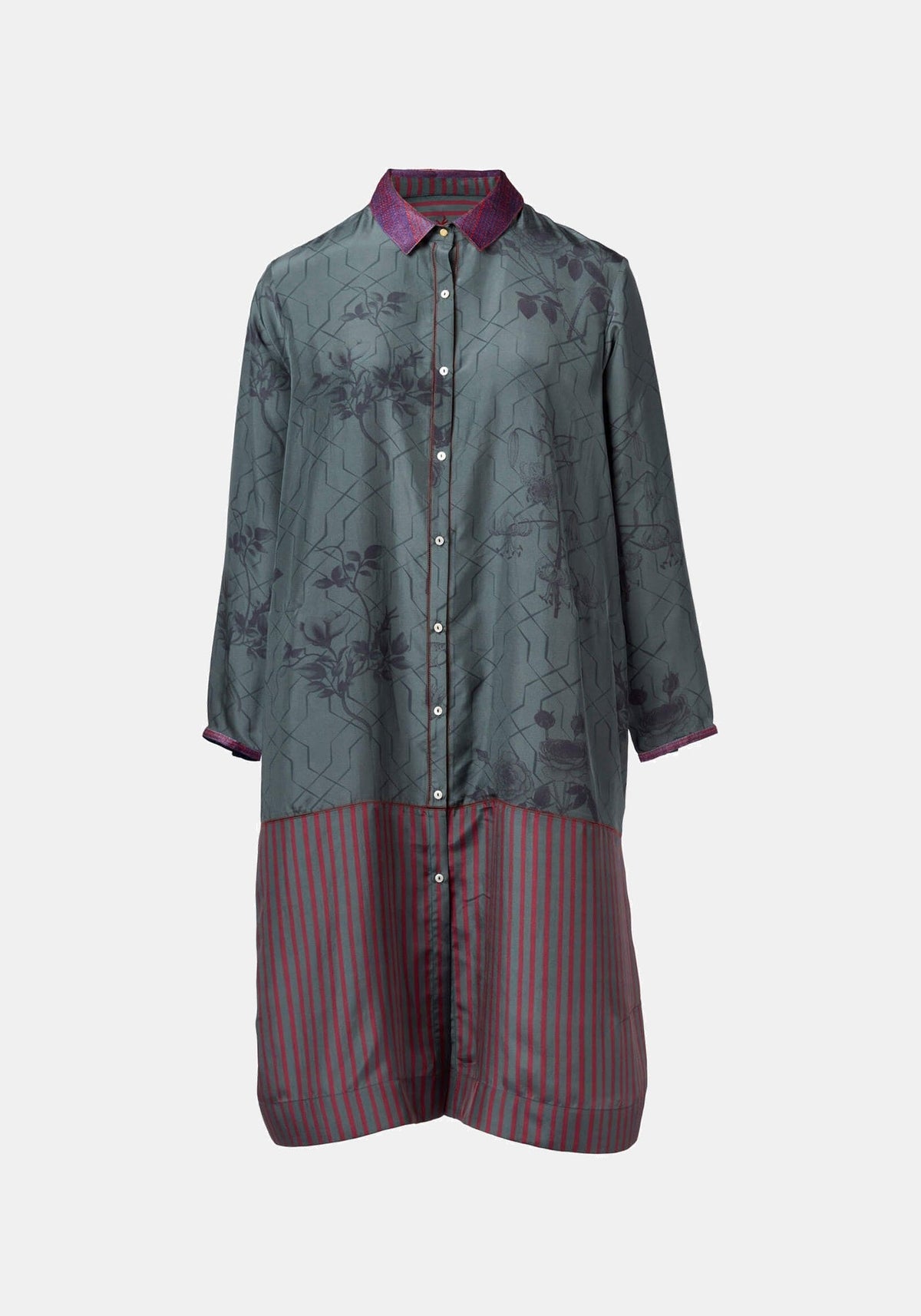 Túnica Chopin Taj Flowers Duck Green – seda, vista de produto | Traces of Me