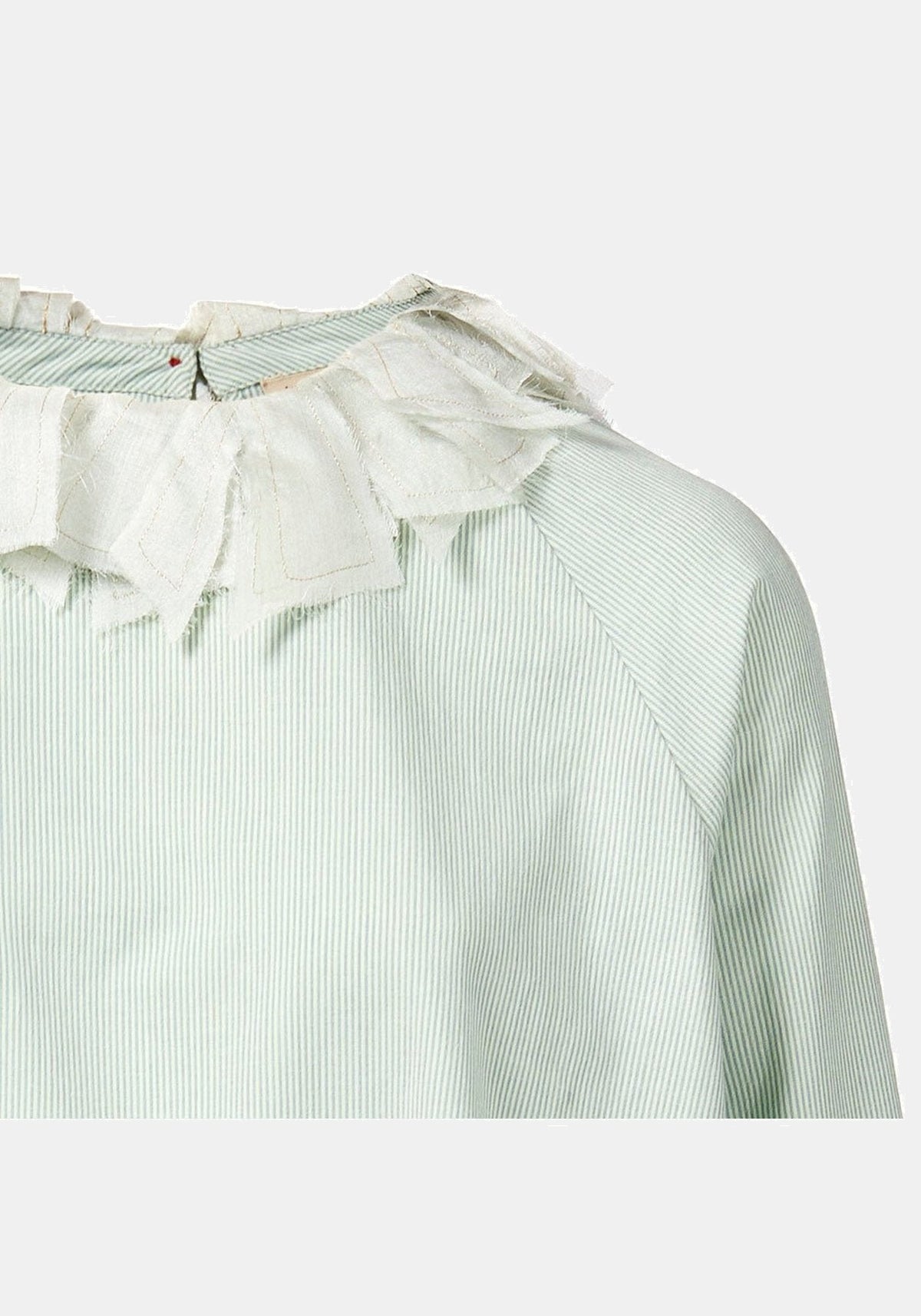 Túnica Shika Collar Stripes – Fog Green, seda-mistura de algodão, vista alternativa | Traces of Me