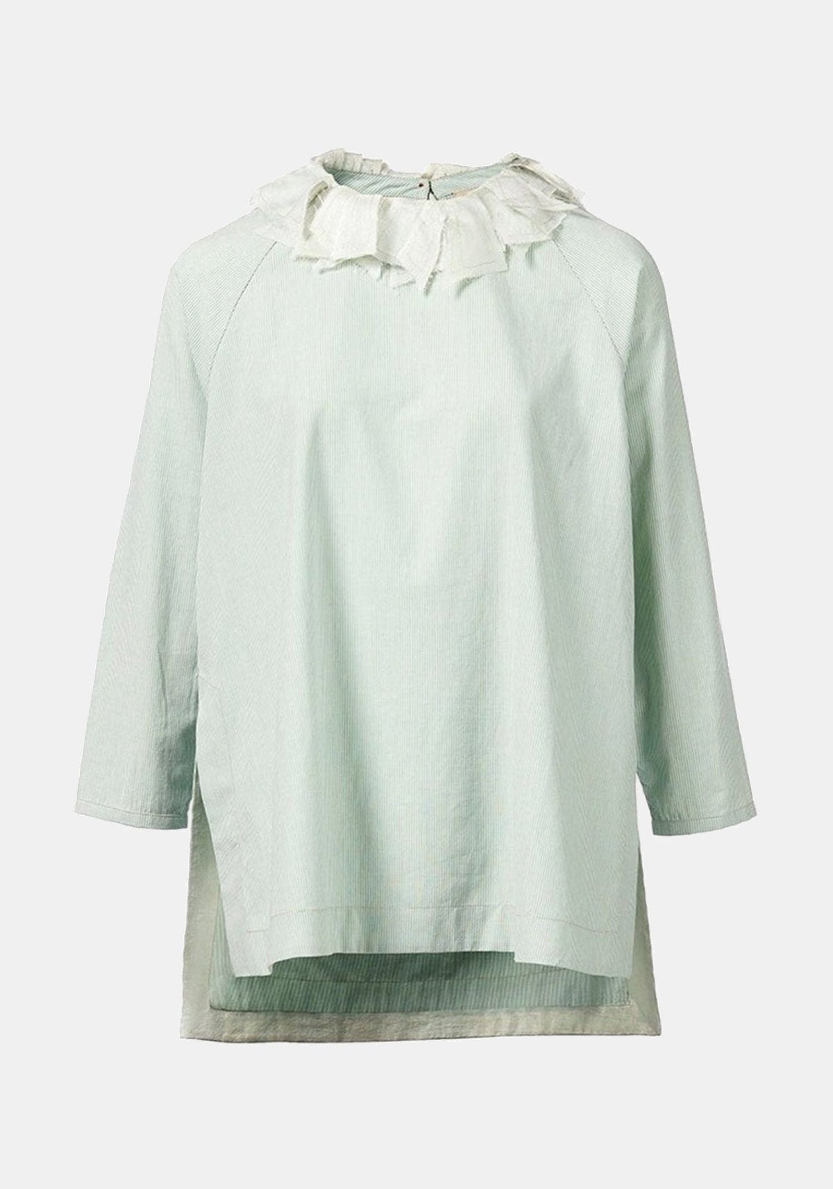 Túnica Shika Collar Stripes – Fog Green, seda-mistura de algodão, vista de produto | Traces of Me
