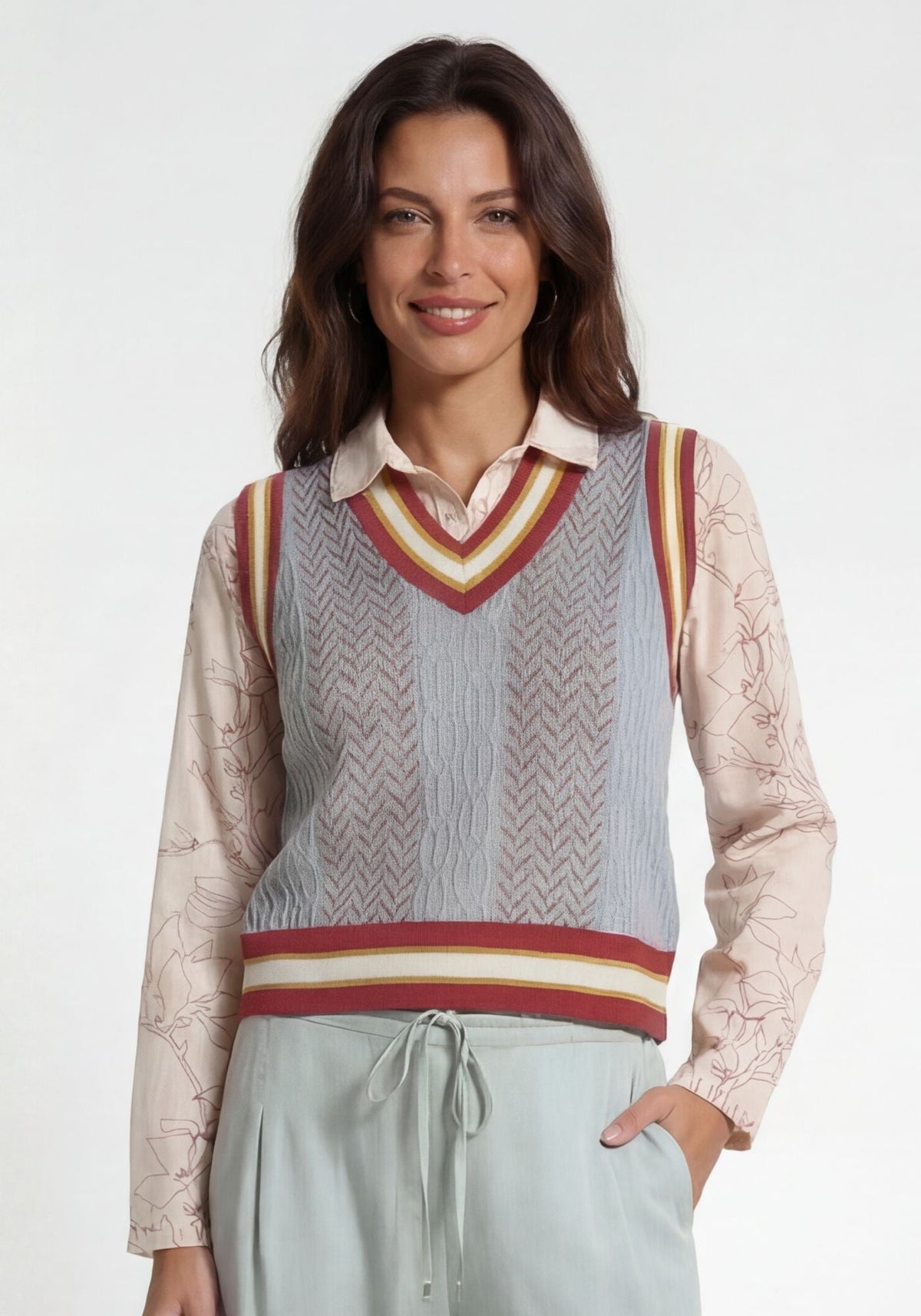 Colete Jacquard Cables – Jadeite, seda-mistura de algodão, vista alternativa | Traces of Me