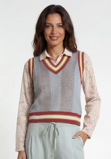 Colete Jacquard Cables – Jadeite, seda-mistura de algodão, vista alternativa | Traces of Me