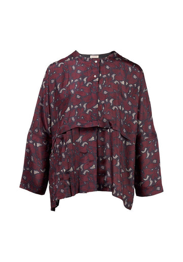 Shirt Isabella Leaves – Cabernet / London Fog, silk, product view | Traces of Me