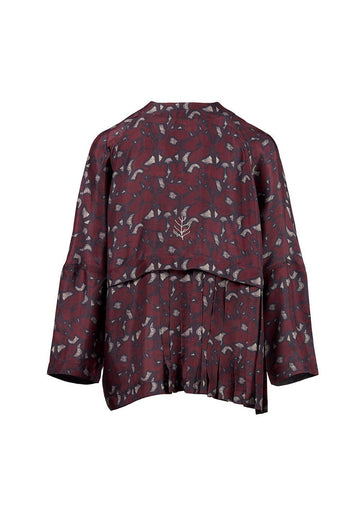 Shirt Isabella Leaves – Cabernet / London Fog, silk, alternate view | Traces of Me