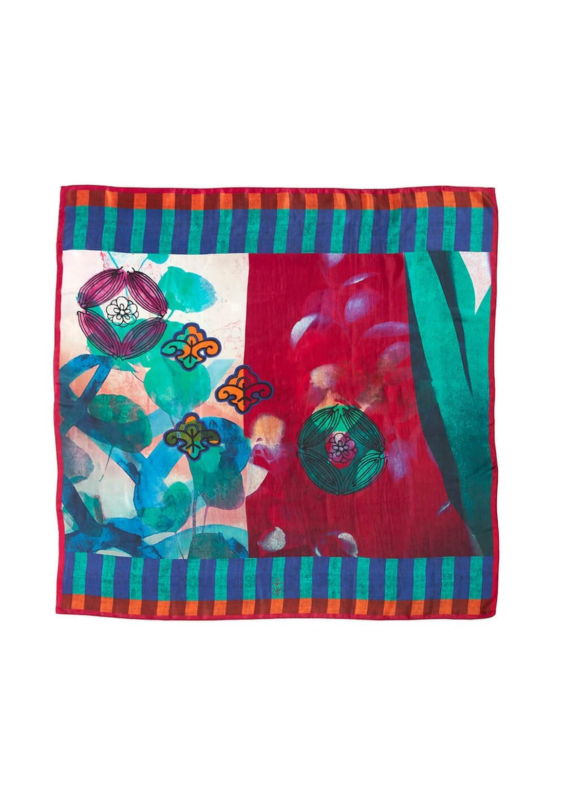 SIlk Scarf Square Camelia Leaves - Traces of Me